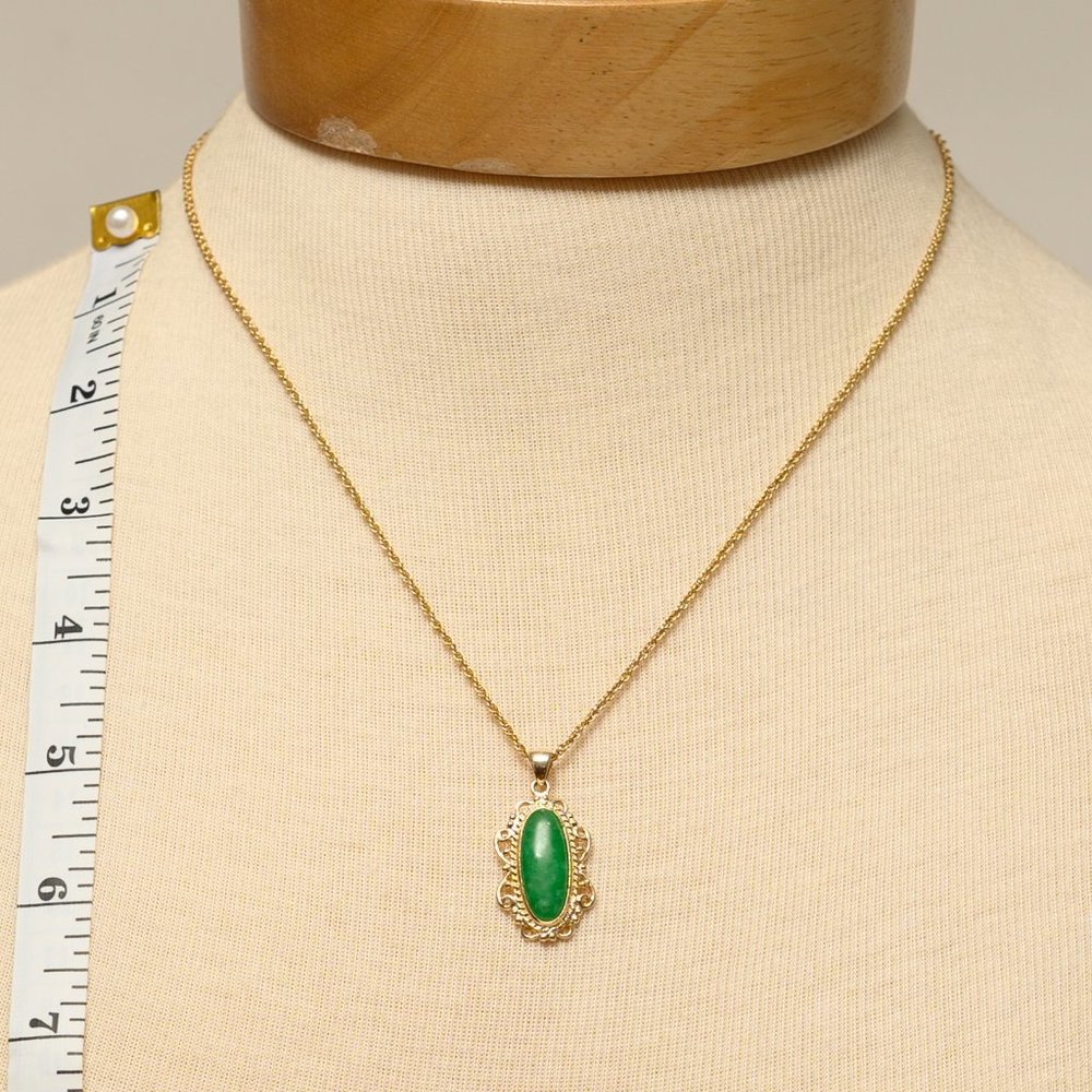Gold and Green Oval Pendant Necklace
